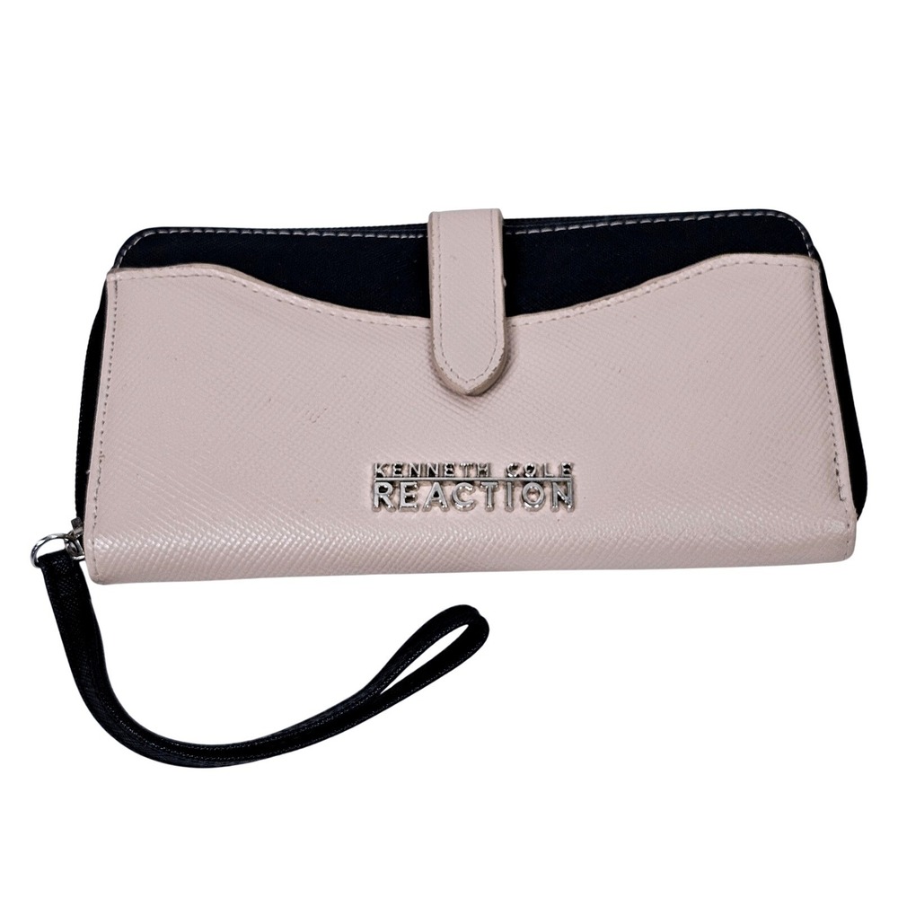 Kenneth Cole Reaction‎ Wallet Wristlet Zip Around Clutch Colorblock Beige Black